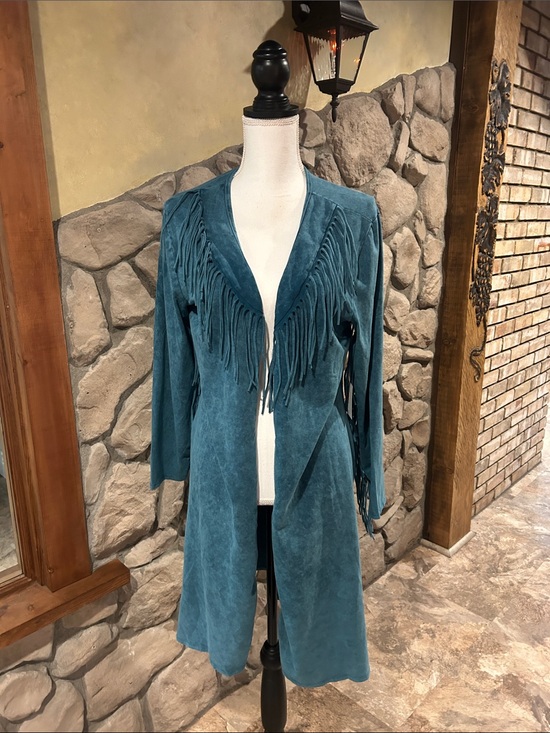 Back In The Saddle Jackets & Blazers - NWT Teal Western Fringe Open Cardigan with Fringe Accents Large